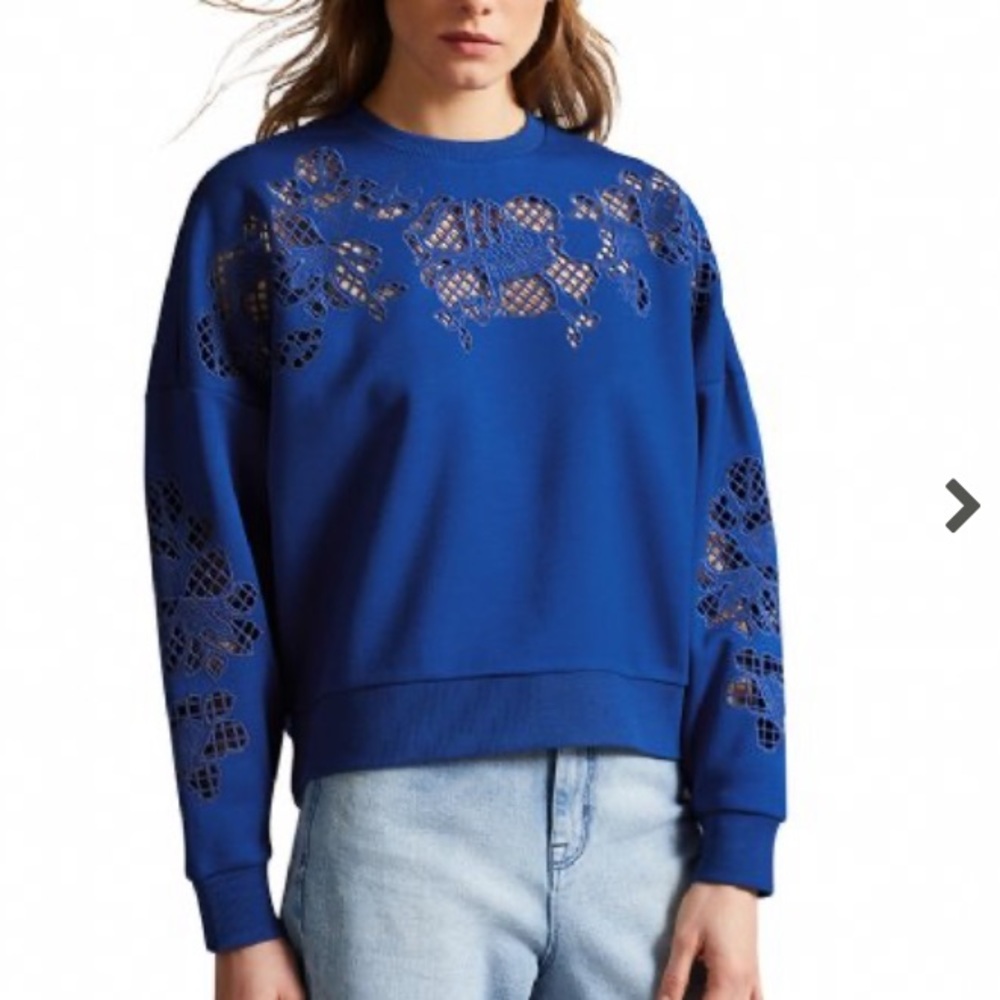 ❤️❤️❤️ TED BAKER FLLO LASER CUT SWEAT DARK BLUE SIZE 3 OR XL❤️❤️❤️ - Picture 1 of 12